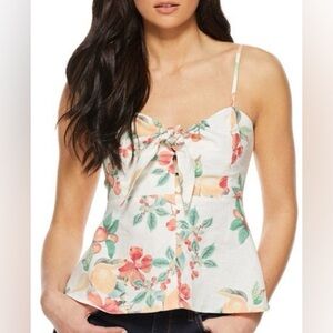 Sofia Jeans Knotted Front Linen Blend Summer Floral Fruit Tank Top